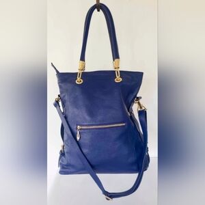 Kristen Bell For Erica Anenberg Elegant Blue Genuinr Leather Tote Bag Purse